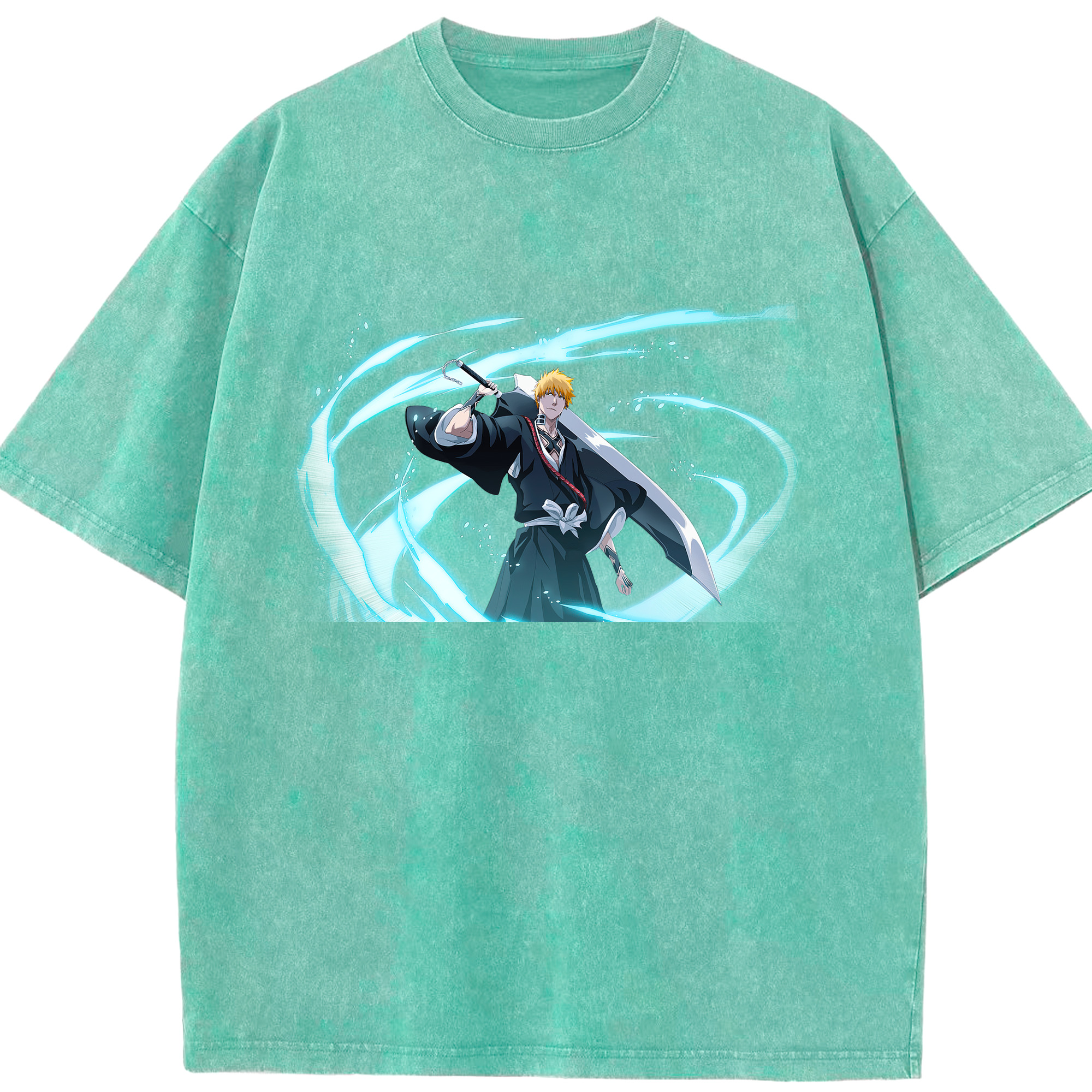 （画像用） ブリーチ 黒崎一護（くろさき いちご）BLEACH Kurosaki Ichigo 綿100% ヴィンテージ風 半袖Tシャツ（フロントプリント）